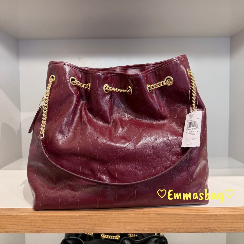 NWT Coach Evelyn Large Shoulder Bag With Quilting Leather CCZ81 Gold/Dark Wine - Picture 3 of 6